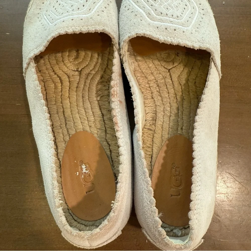 Ugg Heidi Perforated Suede Espadrille Loafers Beige Cream Womens Size 7.5